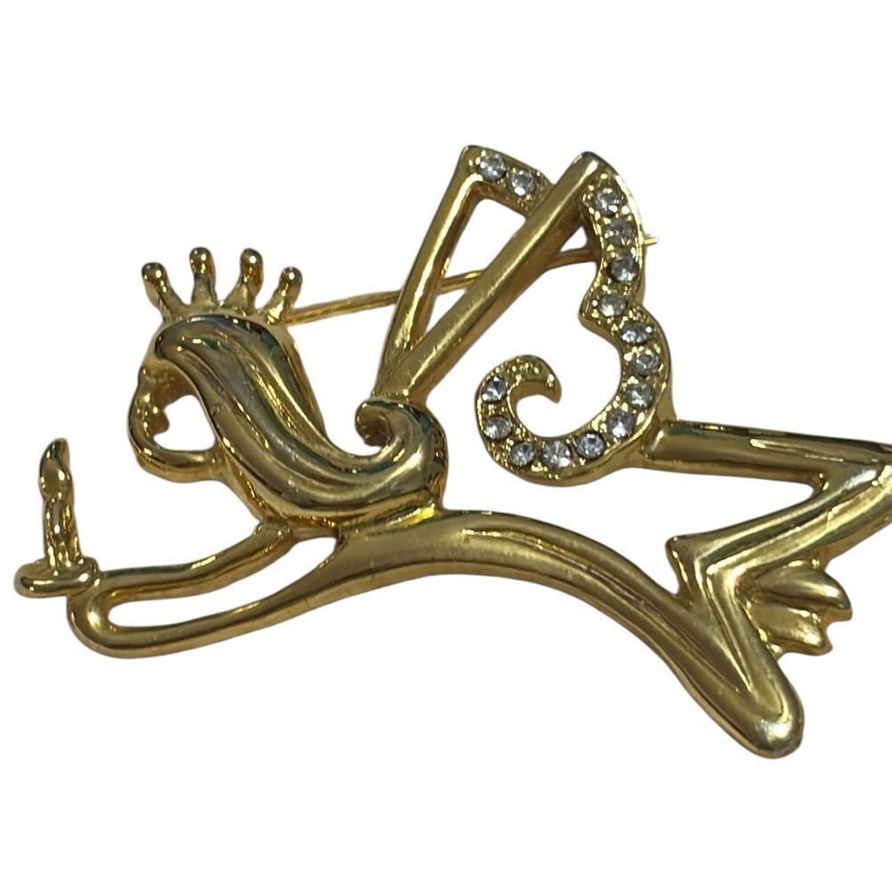 Gold Angel Brooch with rhinestones